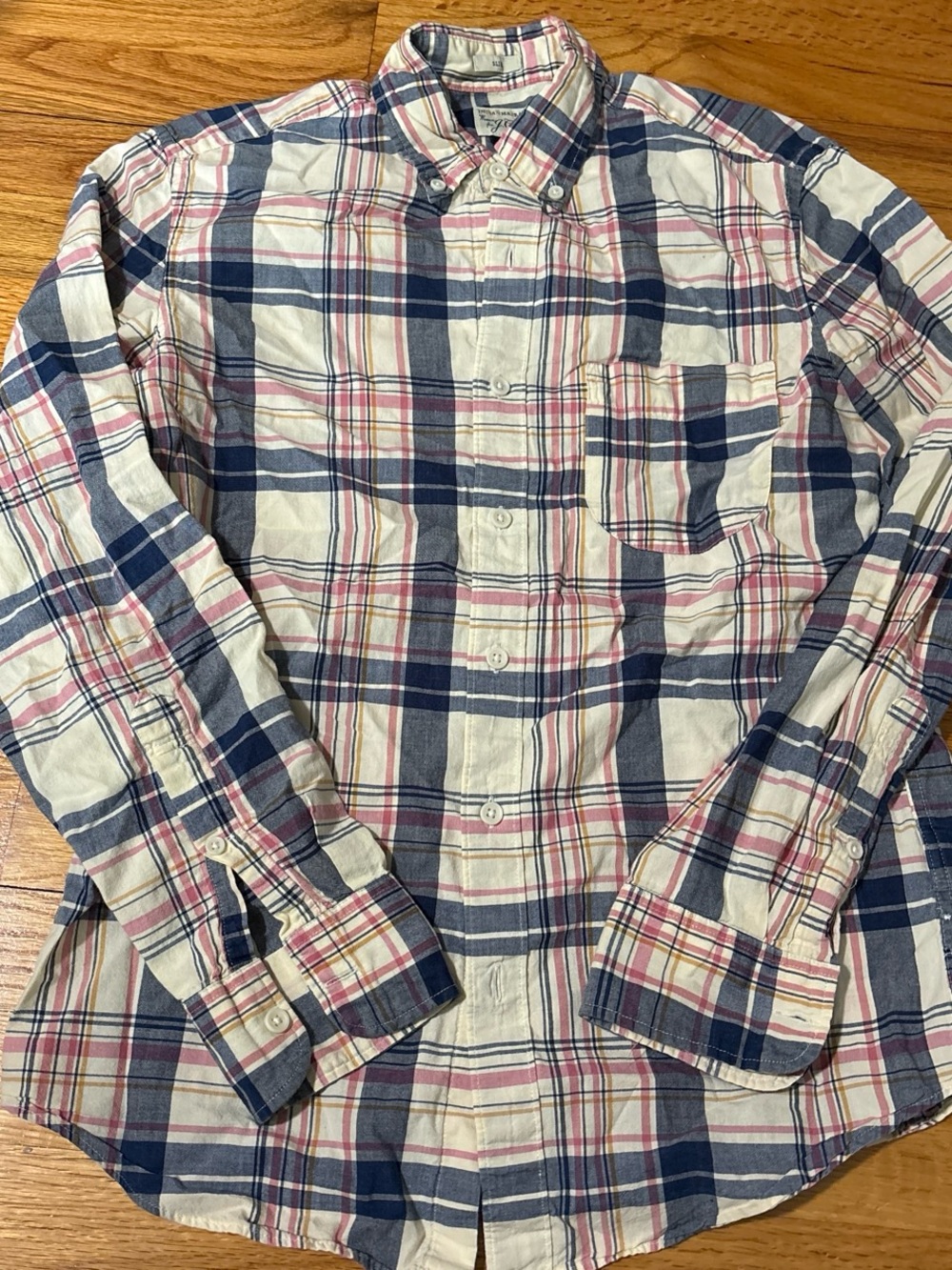 J. Crew White, Navy & Pink Plaid Button-Down Shirt
